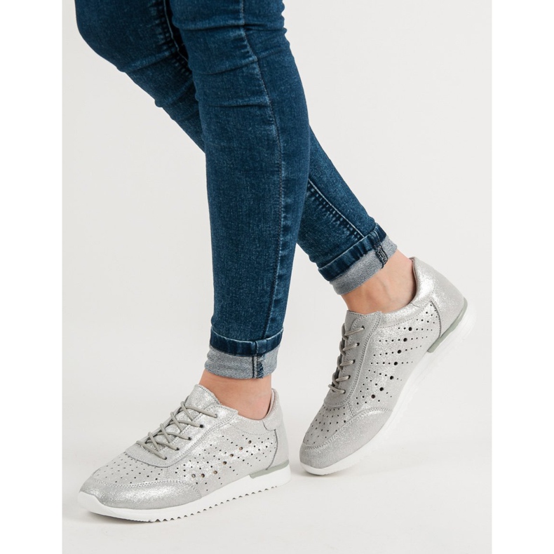 Kylie Scarpe in pelle argento grigio 2