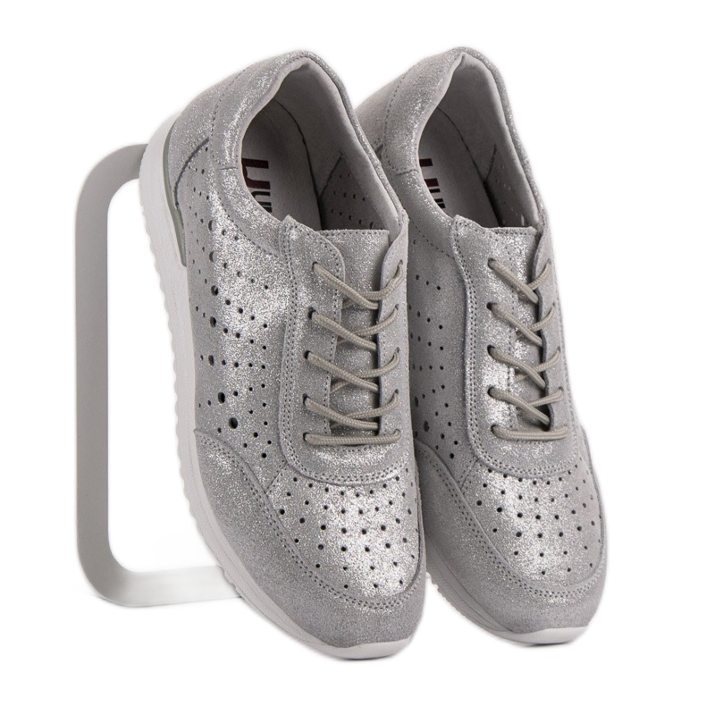Kylie Scarpe in pelle argento grigio 1