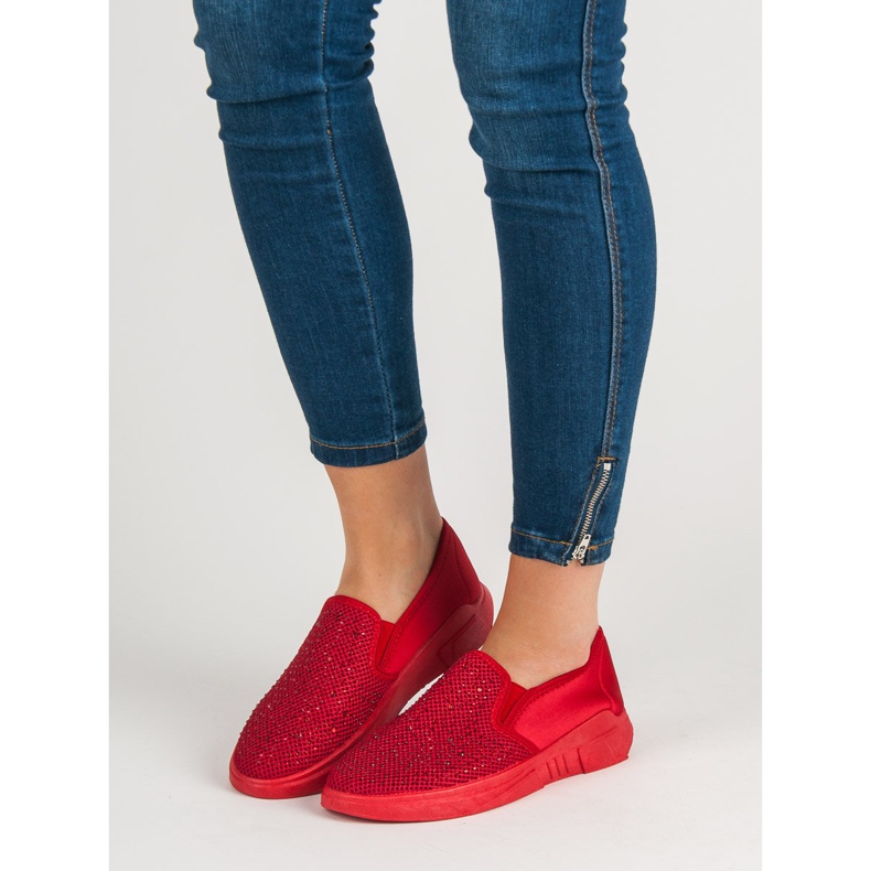 SHELOVET Calzature in tessuto con cristalli rosso 1