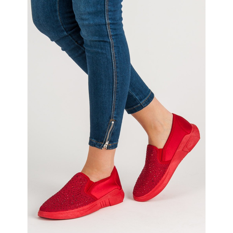 SHELOVET Calzature in tessuto con cristalli rosso 2