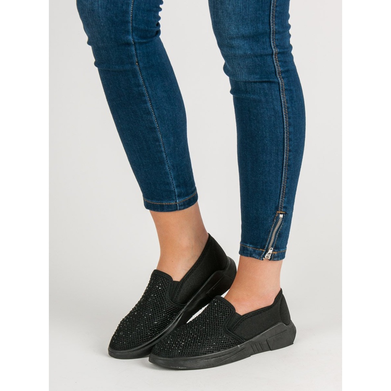 SHELOVET Calzature in tessuto con cristalli nero 2
