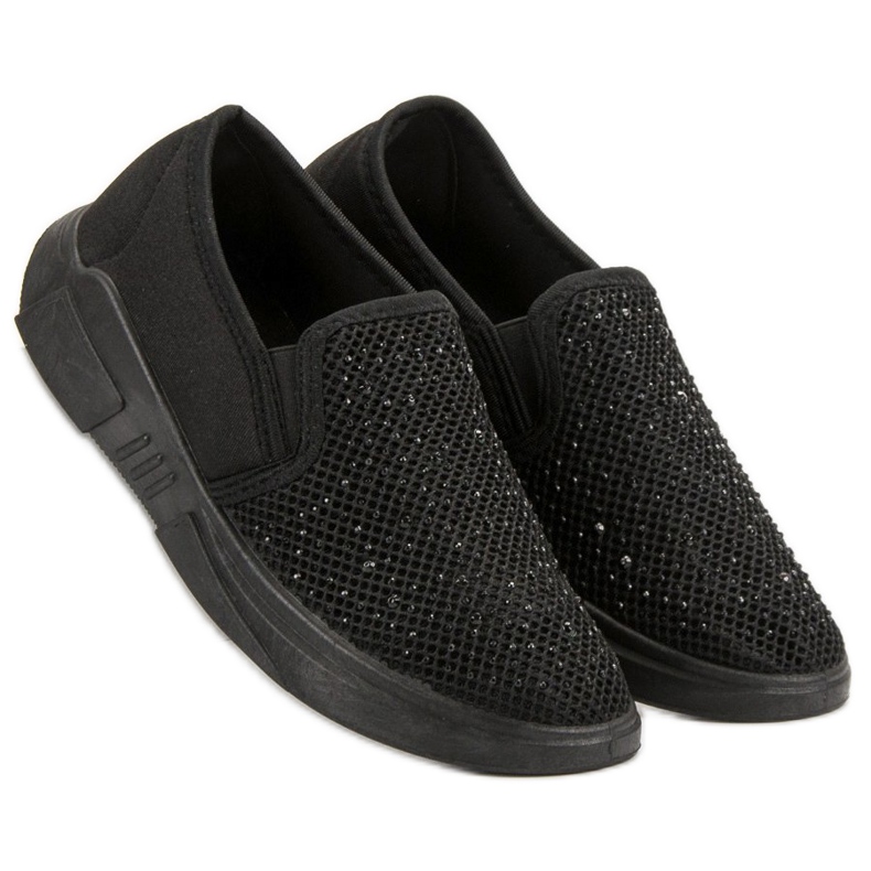 SHELOVET Calzature in tessuto con cristalli nero 1