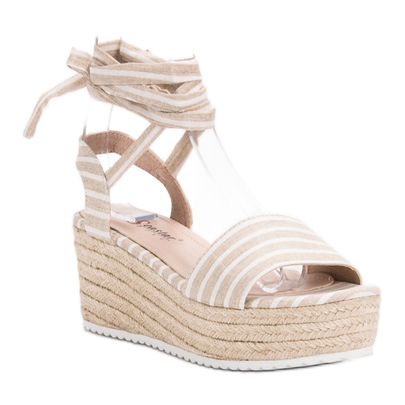 Seastar Sandali a righe sulla zeppa beige 1