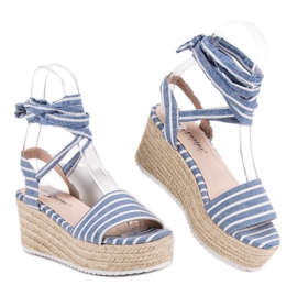 Seastar Sandali a righe sulla zeppa blu 1