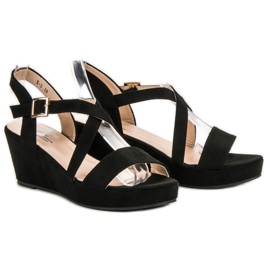 Sandali con zeppa in pelle scamosciata nero 1
