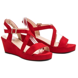 Sandali con zeppa in pelle scamosciata rosso 1