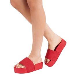 Anesia Paris Pantofole in pelle scamosciata sulla piattaforma rosso 2