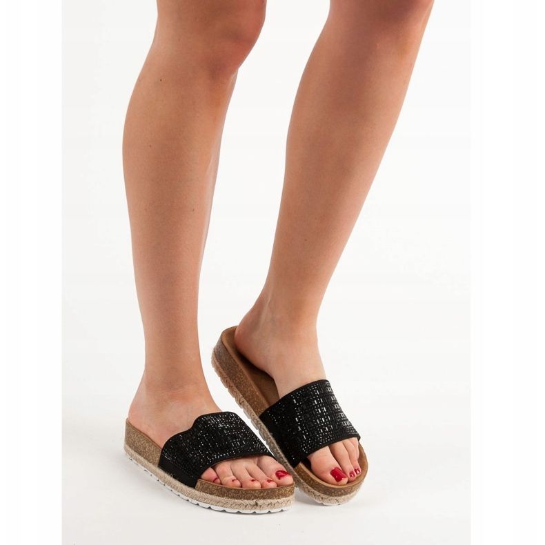 Seastar Pantofole Nere Con Cubic Zirconia nero 1