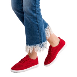 SHELOVET Calzature con lacci in tessuto rosso 1