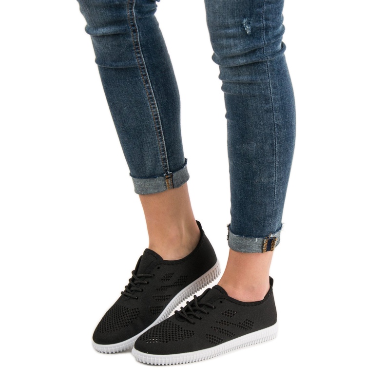 SHELOVET Calzature con lacci in tessuto nero 1