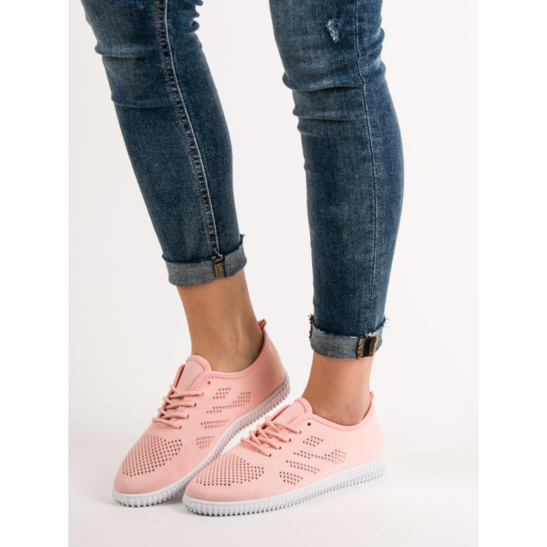 SHELOVET Calzature con lacci in tessuto rosa 2