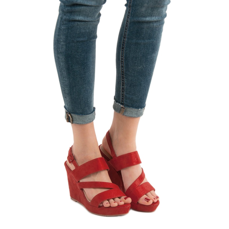 SHELOVET Sandali con zeppa rosso 1