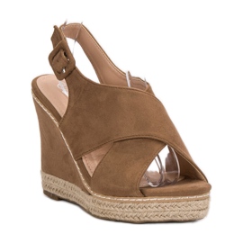 Anesia Paris Sandali con zeppa in pelle scamosciata marrone 1