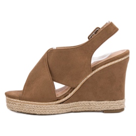 Anesia Paris Sandali con zeppa in pelle scamosciata marrone 2