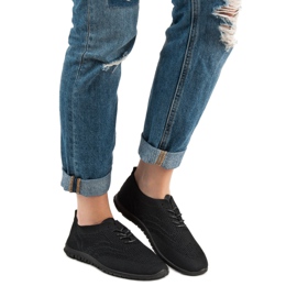 SHELOVET Calzature con lacci in tessuto nero 1