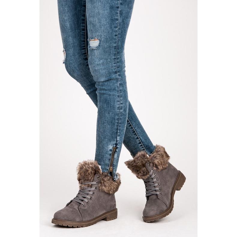New Tlck Trapper in pelle scamosciata con pelliccia grigio 1