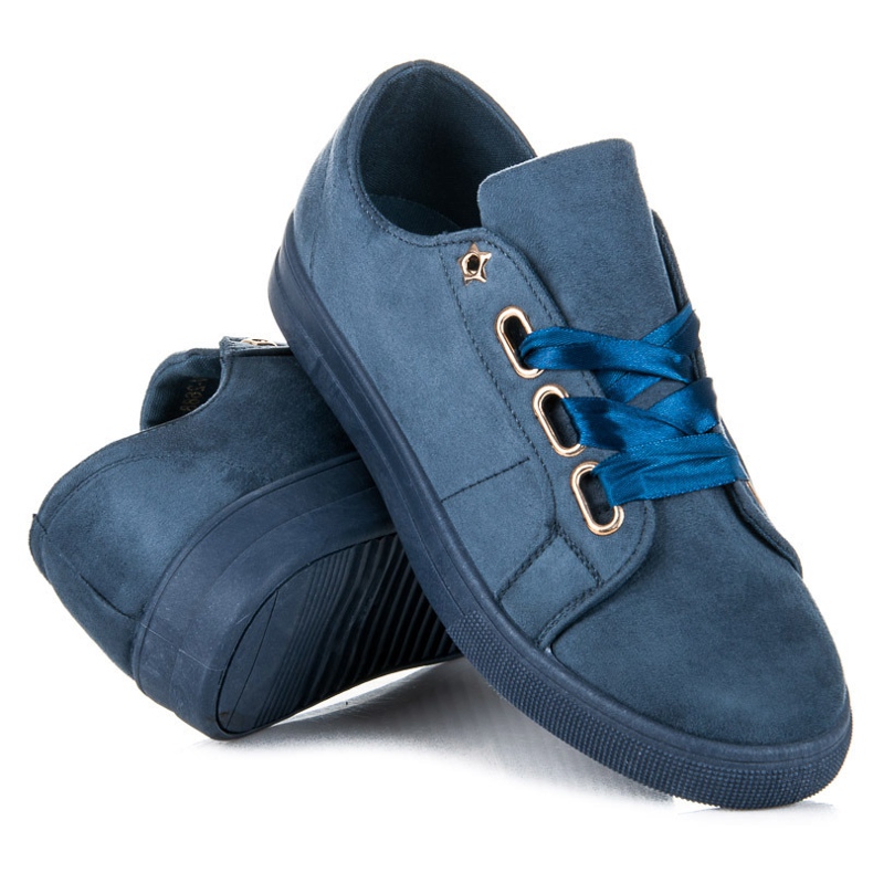 Ideal Shoes Sneakers in pelle scamosciata con nastro blu 1