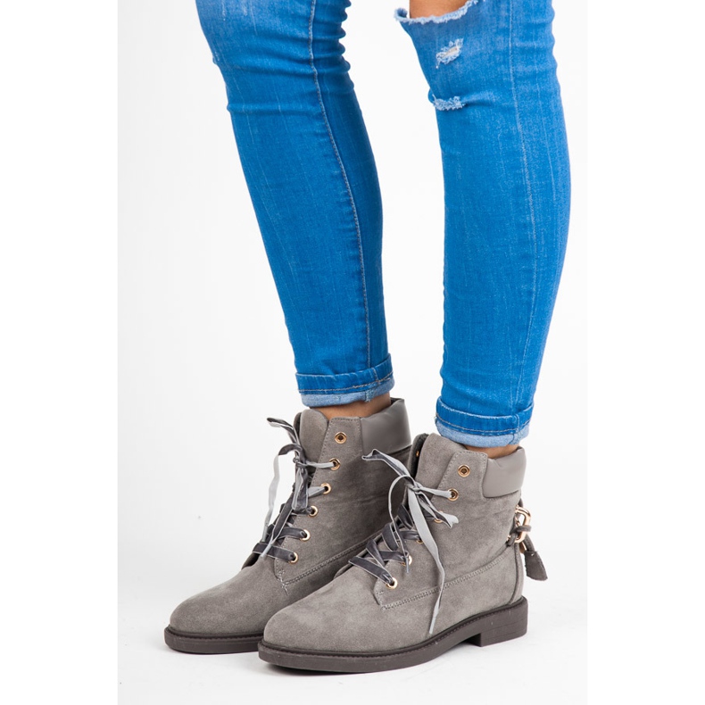 Ideal Shoes Lavoratori In Pelle Scamosciata Legati Con Un Nastro grigio 1