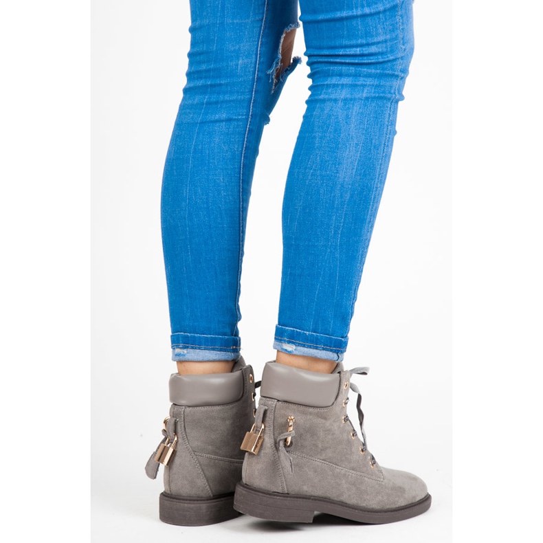 Ideal Shoes Lavoratori In Pelle Scamosciata Legati Con Un Nastro grigio 2