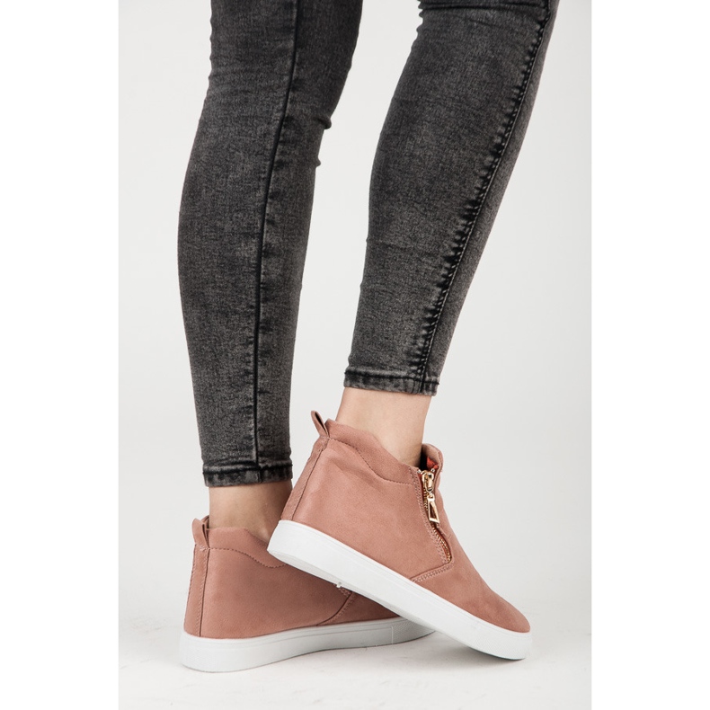 Sneakers slip-on in pelle scamosciata rosa 1