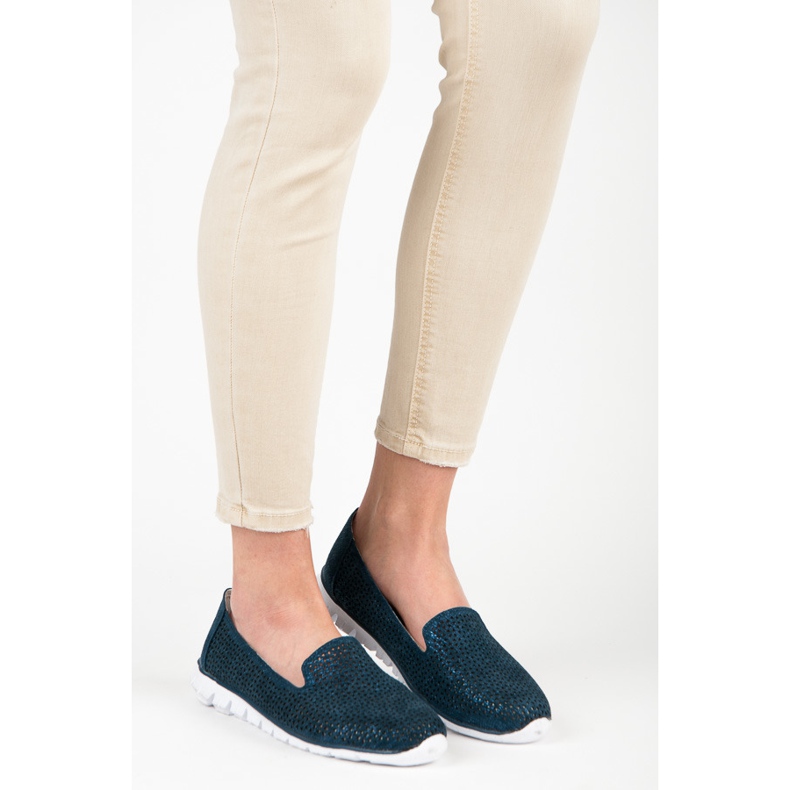 Vinceza Signori in pelle traforata blu navy 1