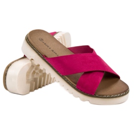 Laura Mode Pantofole Scamosciate Fucsia viola 2
