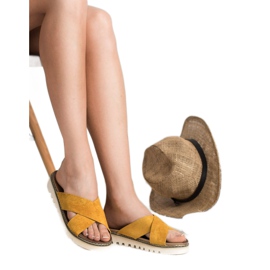 Laura Mode Pantofole in camoscio senape giallo 1