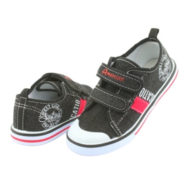 Sneaker con velcro in jeans nero American Club bianco rosso 4