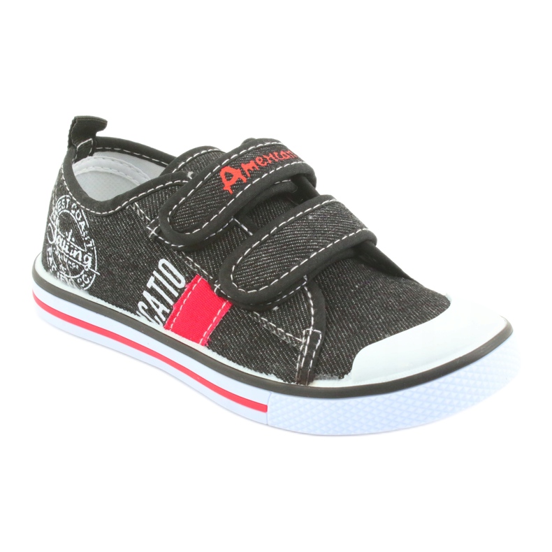 Sneaker con velcro in jeans nero American Club bianca rosso 1