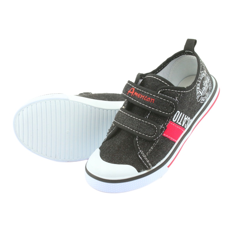 Sneaker con velcro in jeans nero American Club bianca rosso 3