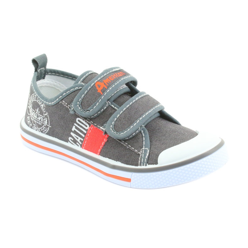 Sneaker velcro jeans grigio American Club bianco arancia 1