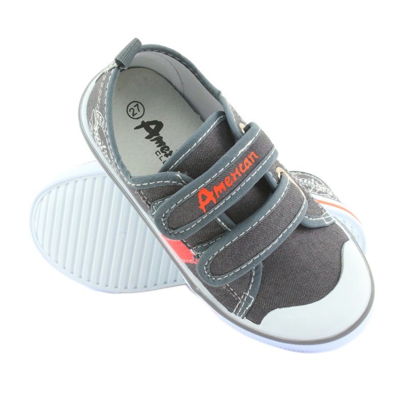 Sneaker velcro jeans grigio American Club bianco arancia 3