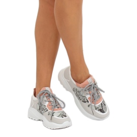 Scarpe sportive grigie in pelle di serpente BL170P rosa grigio 2
