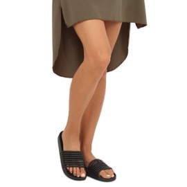 Nero G301 Pantofole nere con perline 2