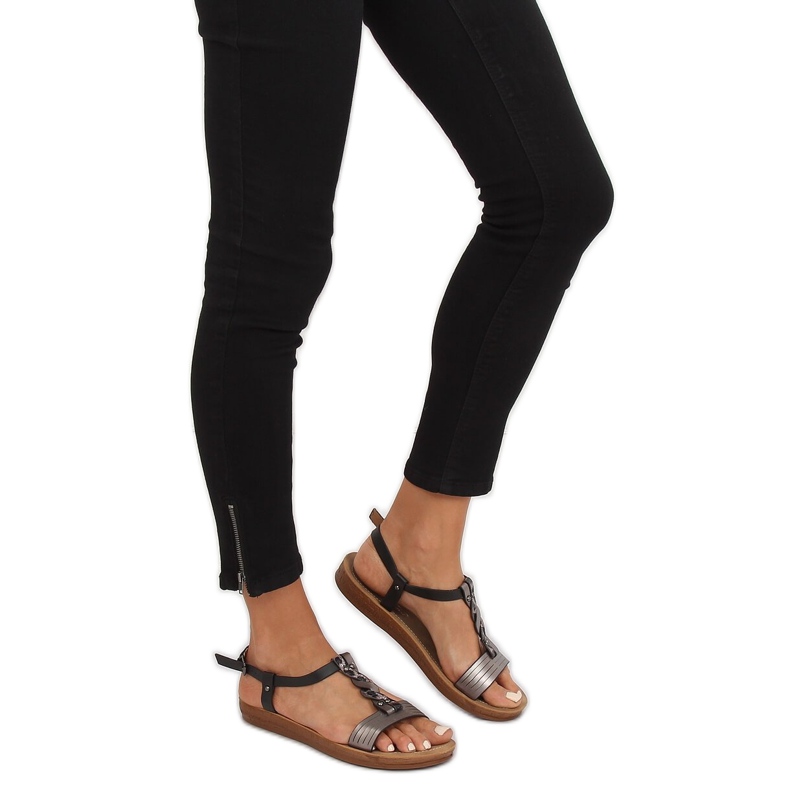 Sandali neri da donna TS-7 Black nero grigio 2