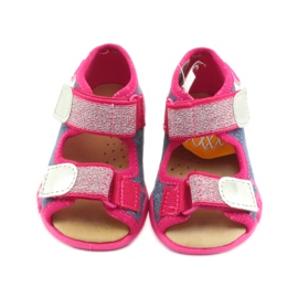 Sandali Befado ciabatte, sottopiede in pelle blu rosa 3