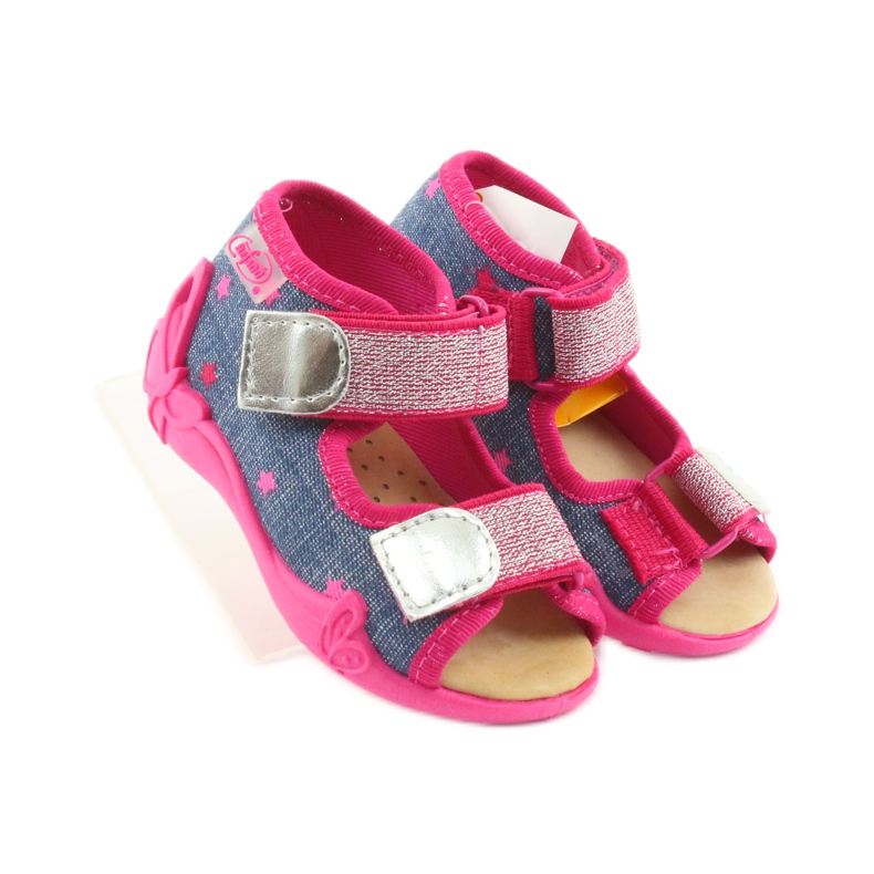 Sandali Befado ciabatte, sottopiede in pelle blu rosa 4