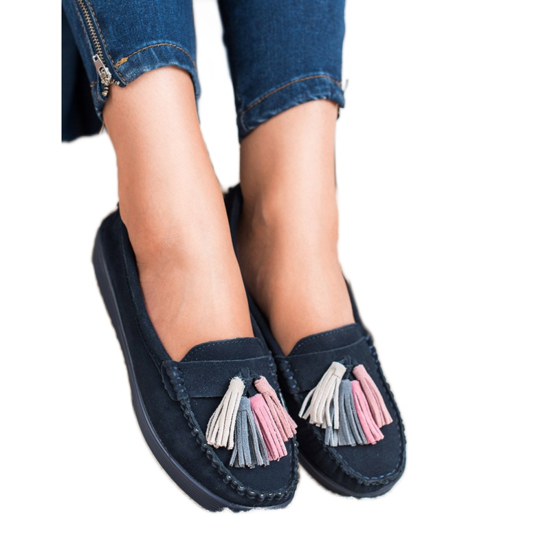 Filippo Mocassini In Pelle Con Frange blu navy 1