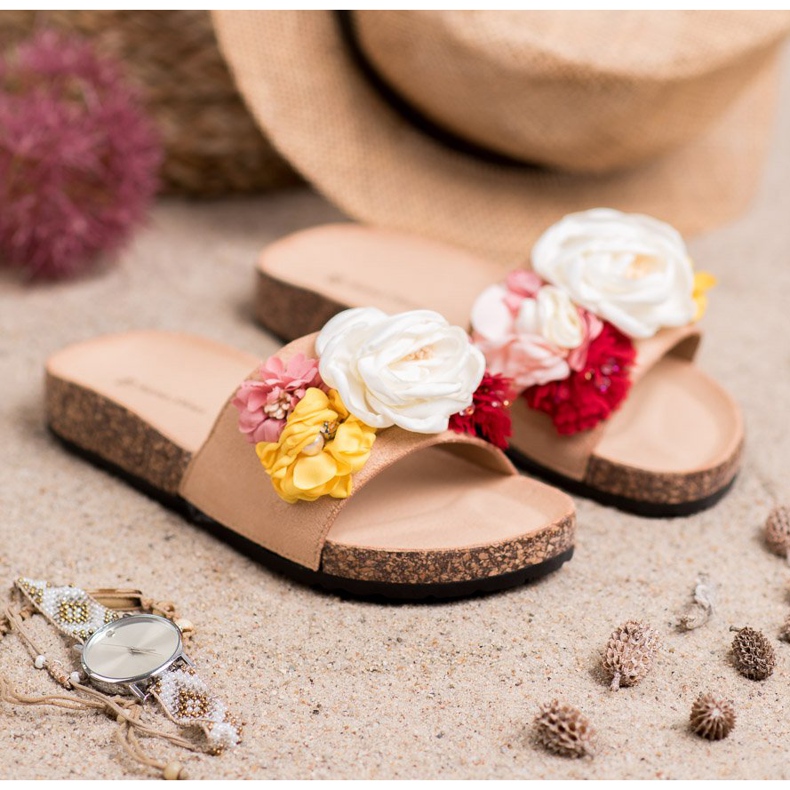 SHELOVET Ciabatte In Camoscio Con Fiori marrone 2