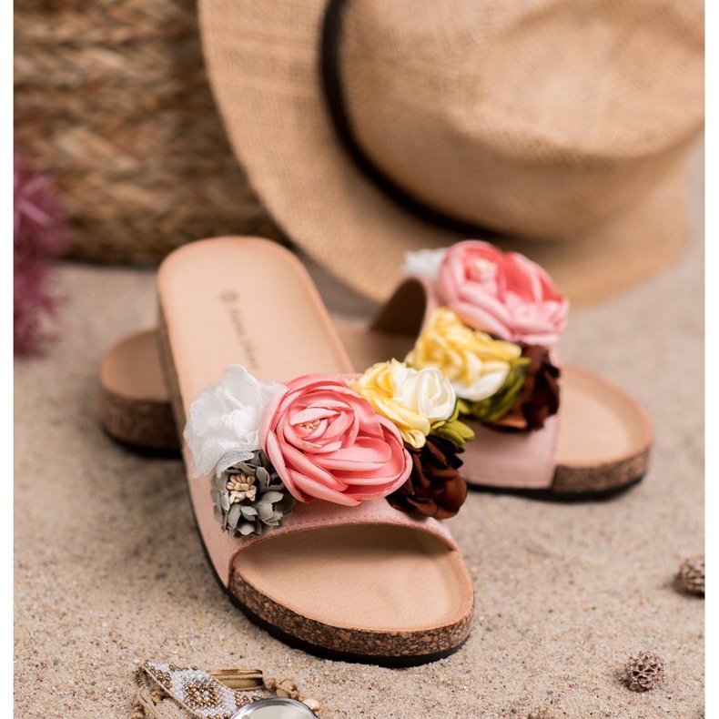 SHELOVET Ciabatte In Camoscio Con Fiori rosa 1