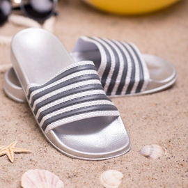 SHELOVET Pantofole sportive a righe grigio 2