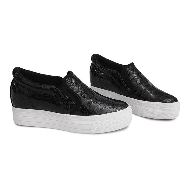 Sneakers laccate con zeppa KB-125 Black nero 1