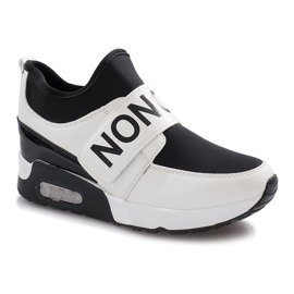Sneakers sportive bianche sulla zeppa Monon bianco nero 1