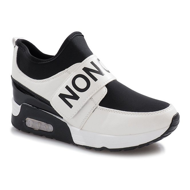 Sneakers sportive bianche sulla zeppa Monon bianca nero 1