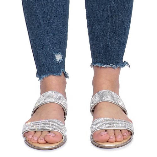 Sandali flat argento con diamanti Indulge grigio 1