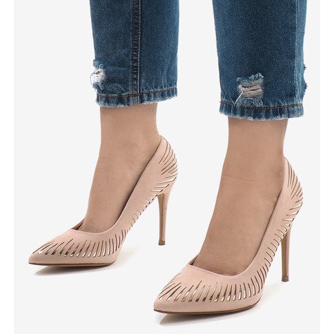 Classiche scarpe con tacco in camoscio rosa HYD-A16 1