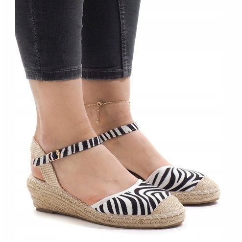 Zebra sandali con zeppa espadrillas LLI-3M88-7 bianca nero 1