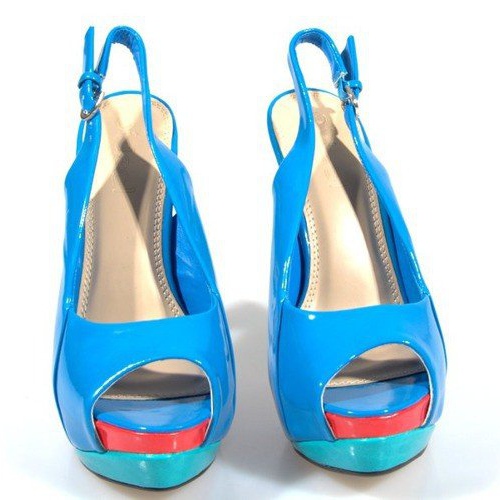 Sandali con décolleté sulla piattaforma blu A8030 2