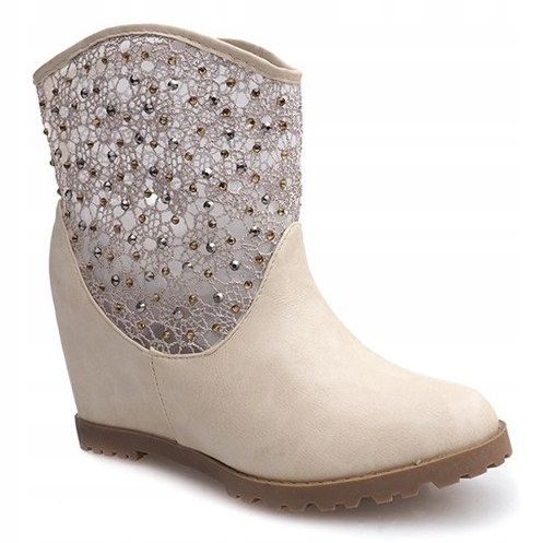 Stivali con zeppa traforati 7010 -16 Beige 1