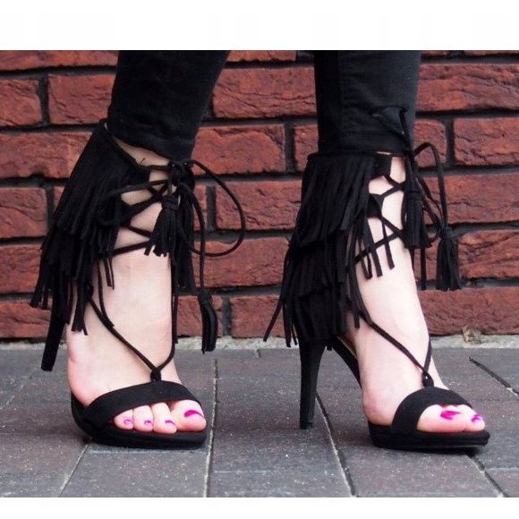 Sandali con frange Boho 8125 Nero 1